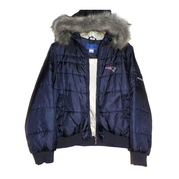 Men's L Reebok NFL New England Patriots Winter Jacket Hood - Picture 2 of 13